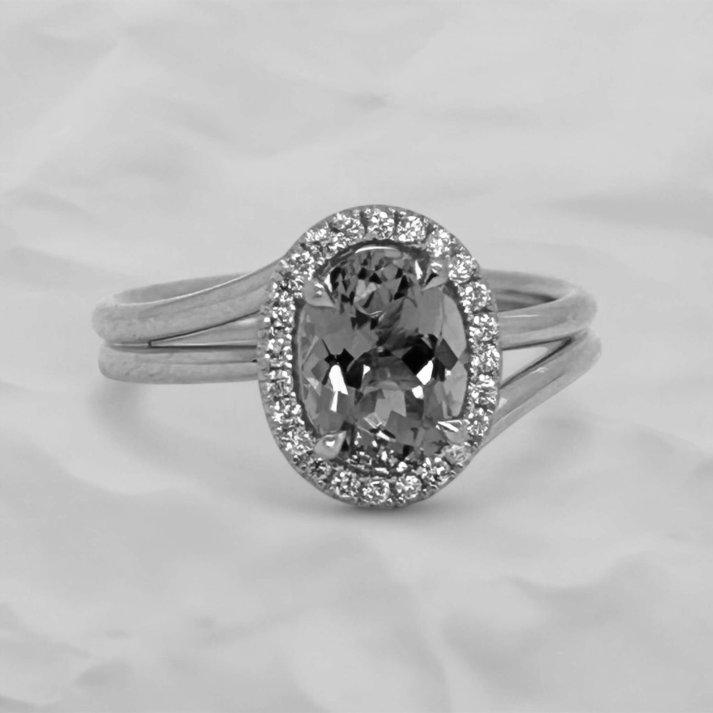 Oval Tourmaline Entourage Spiral Ring with Diamond Contour