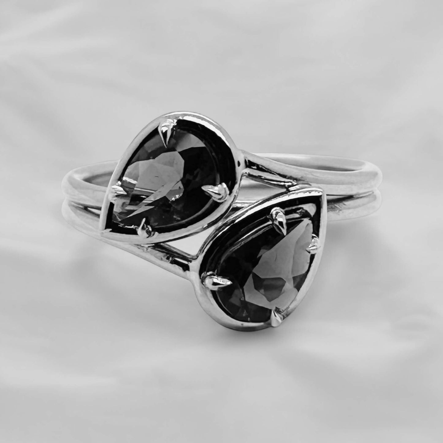 Spiral Toi et Moi Ring with Pear-Cut London Topaz