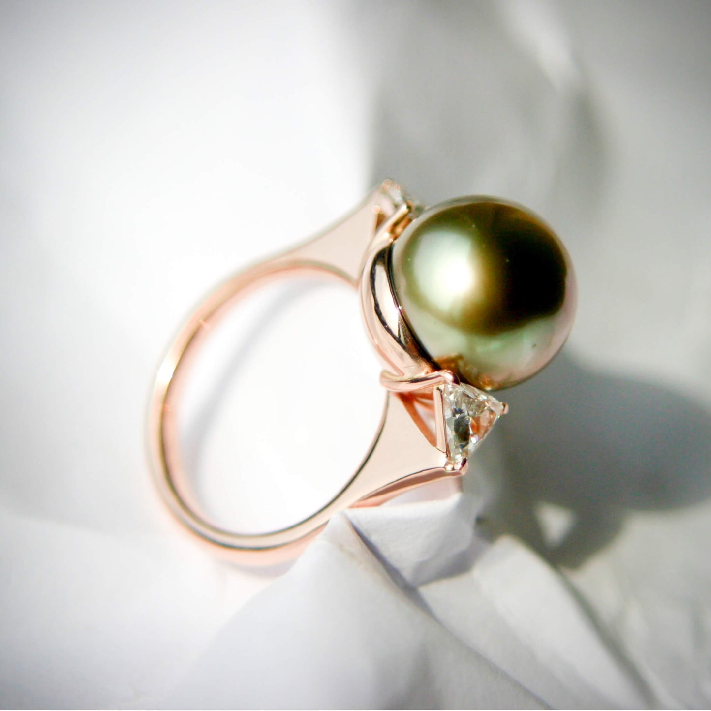 South Sea Pearl Solitaire with Trillion-Cut Diamond Shoulders