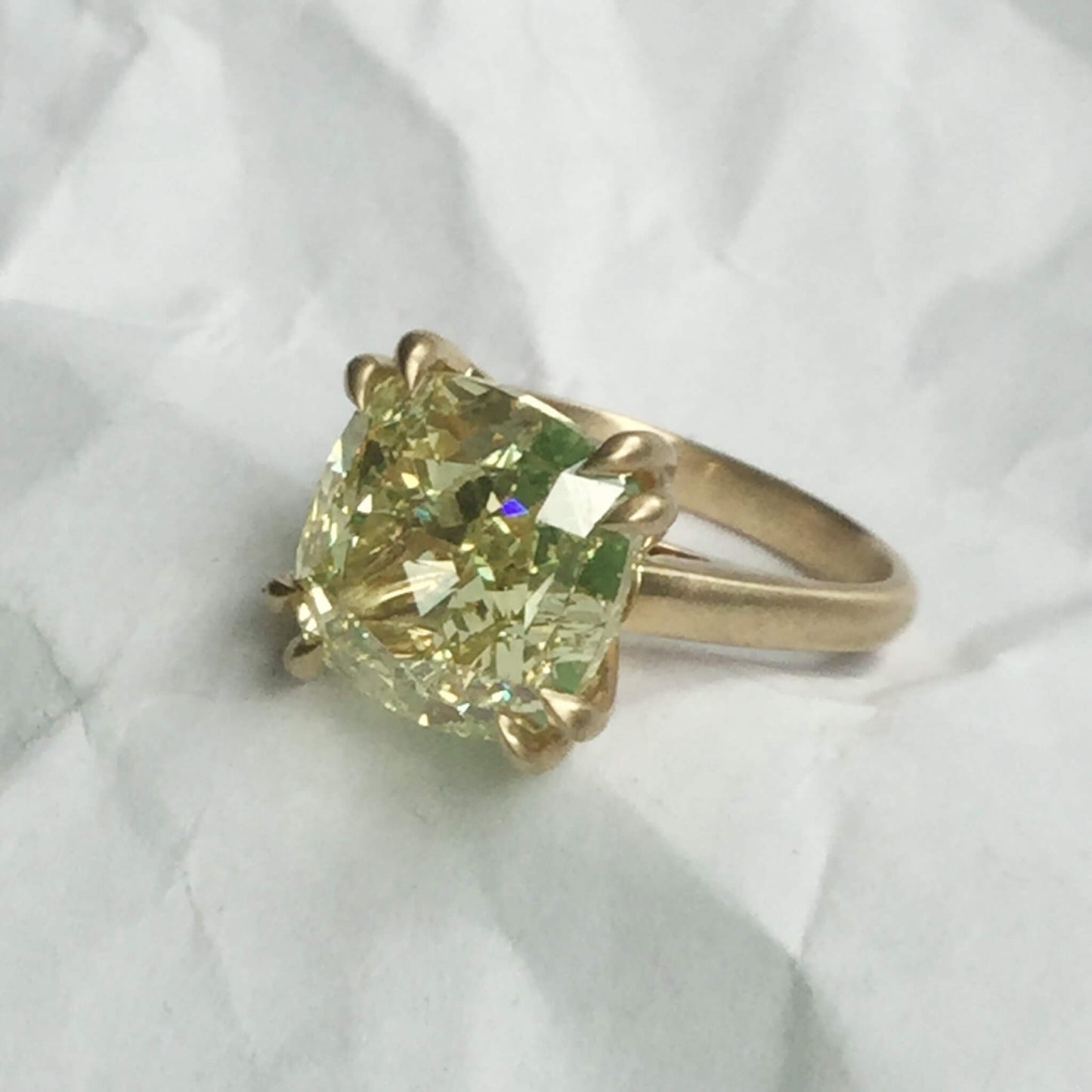 Cushion Cut Yellow Diamond Solitaire Ring