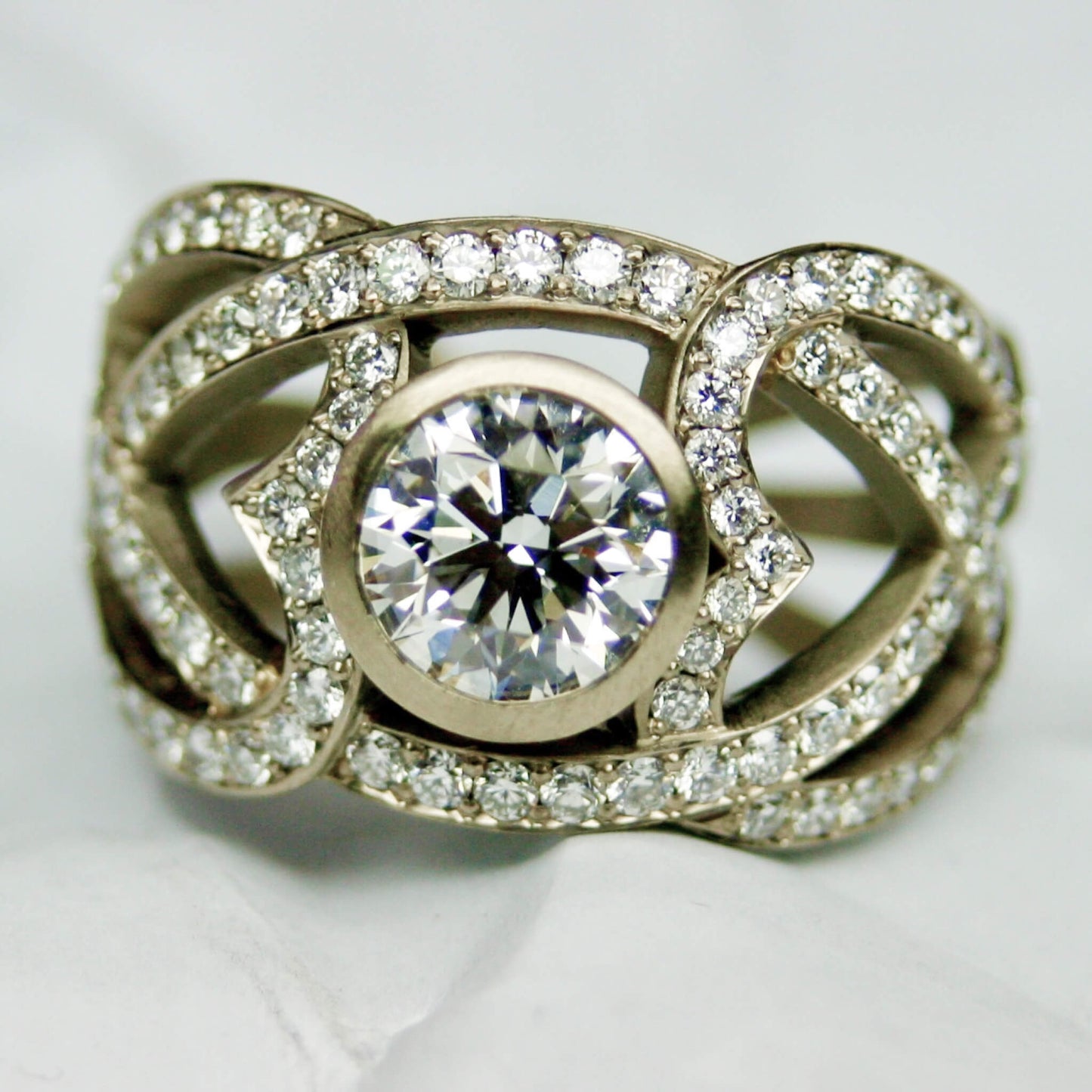 Diamond Pavé Ring with Bezel-Set Center