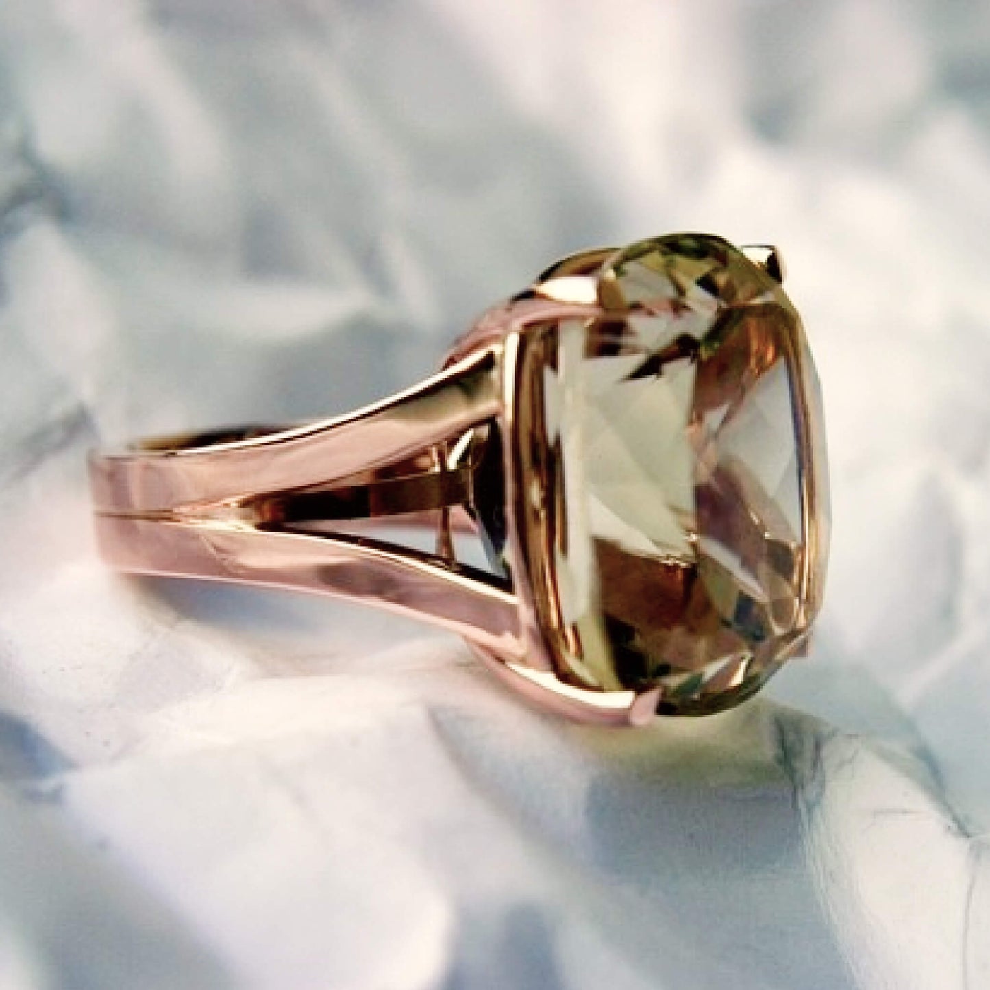 Cushion-Cut Smoky Quartz Solitaire Ring