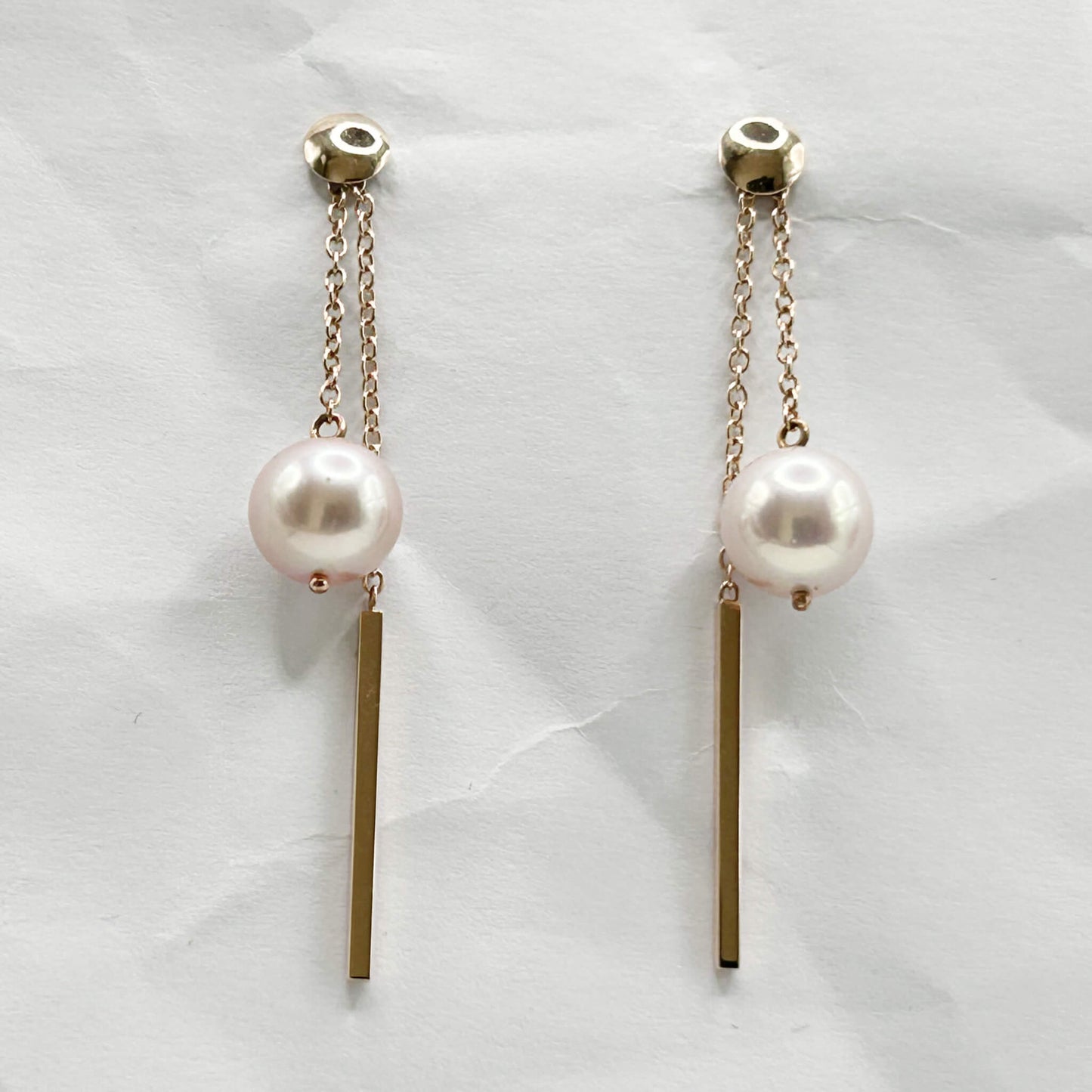 Golden Bar & Pearl Drop Earrings