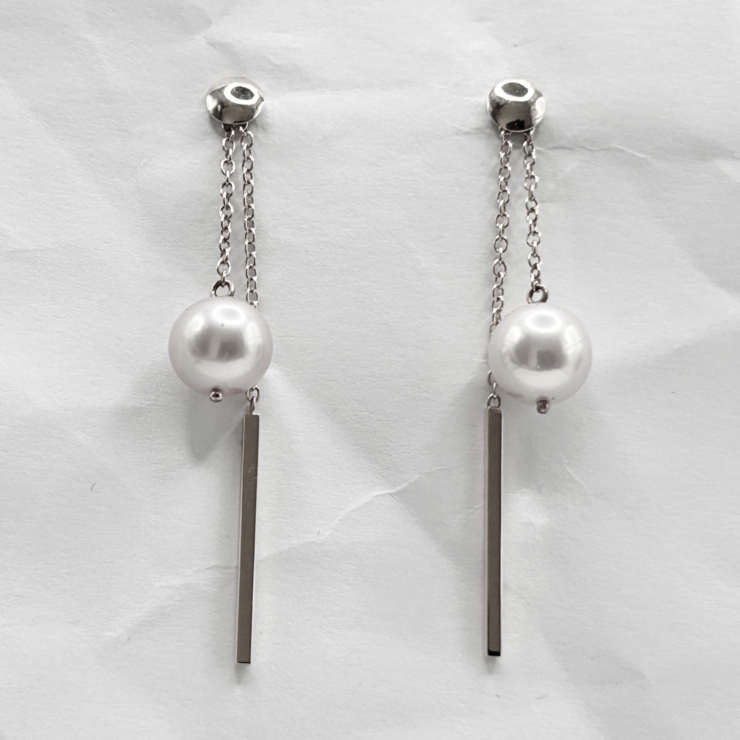 Golden Bar & Pearl Drop Earrings