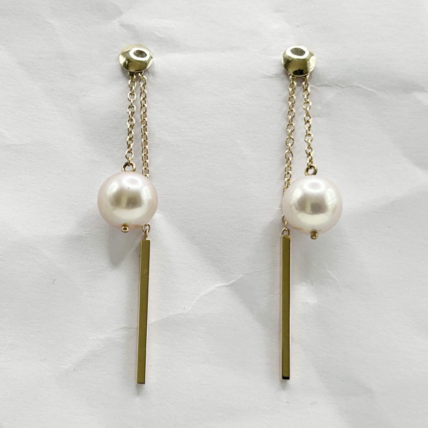 Golden Bar & Pearl Drop Earrings