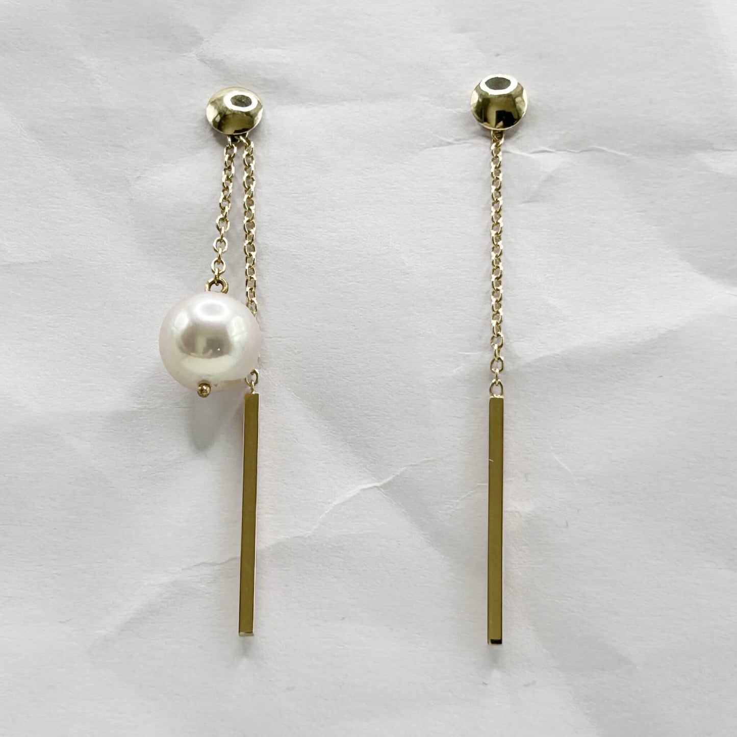 Golden Bar & Pearl Drop Earrings