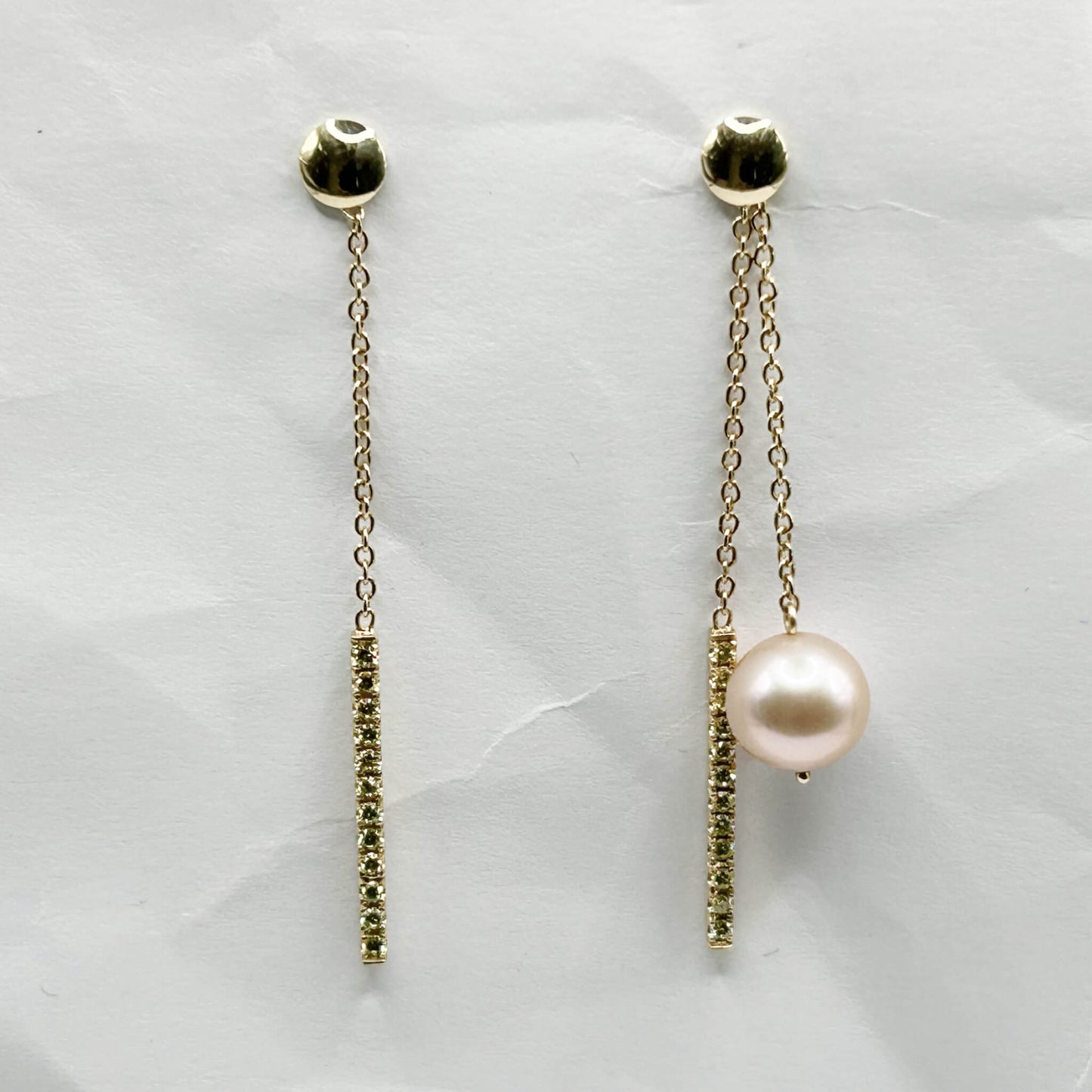 Golden Bar & Pearl Drop Earrings with Diamonds