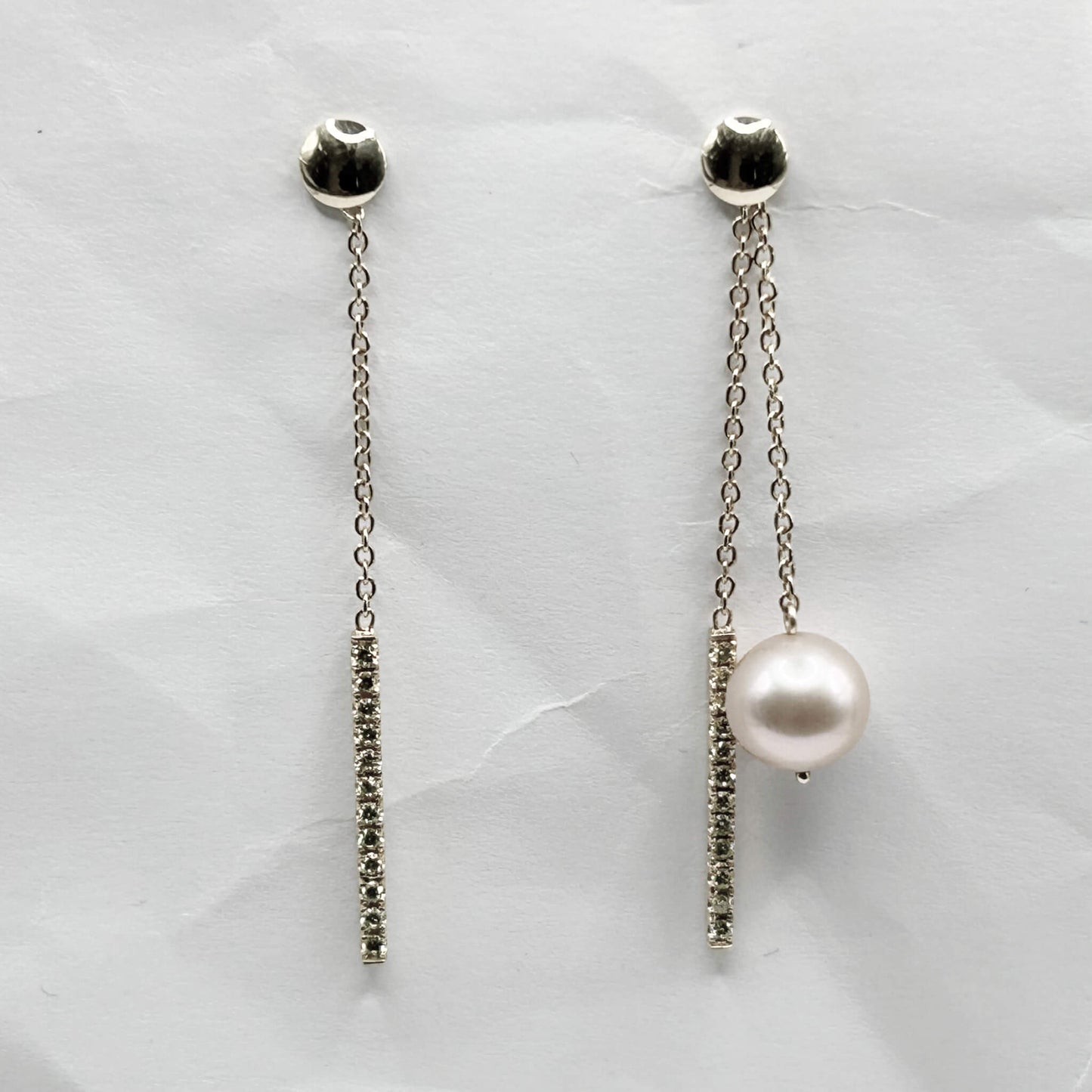 Golden Bar & Pearl Drop Earrings with Diamonds
