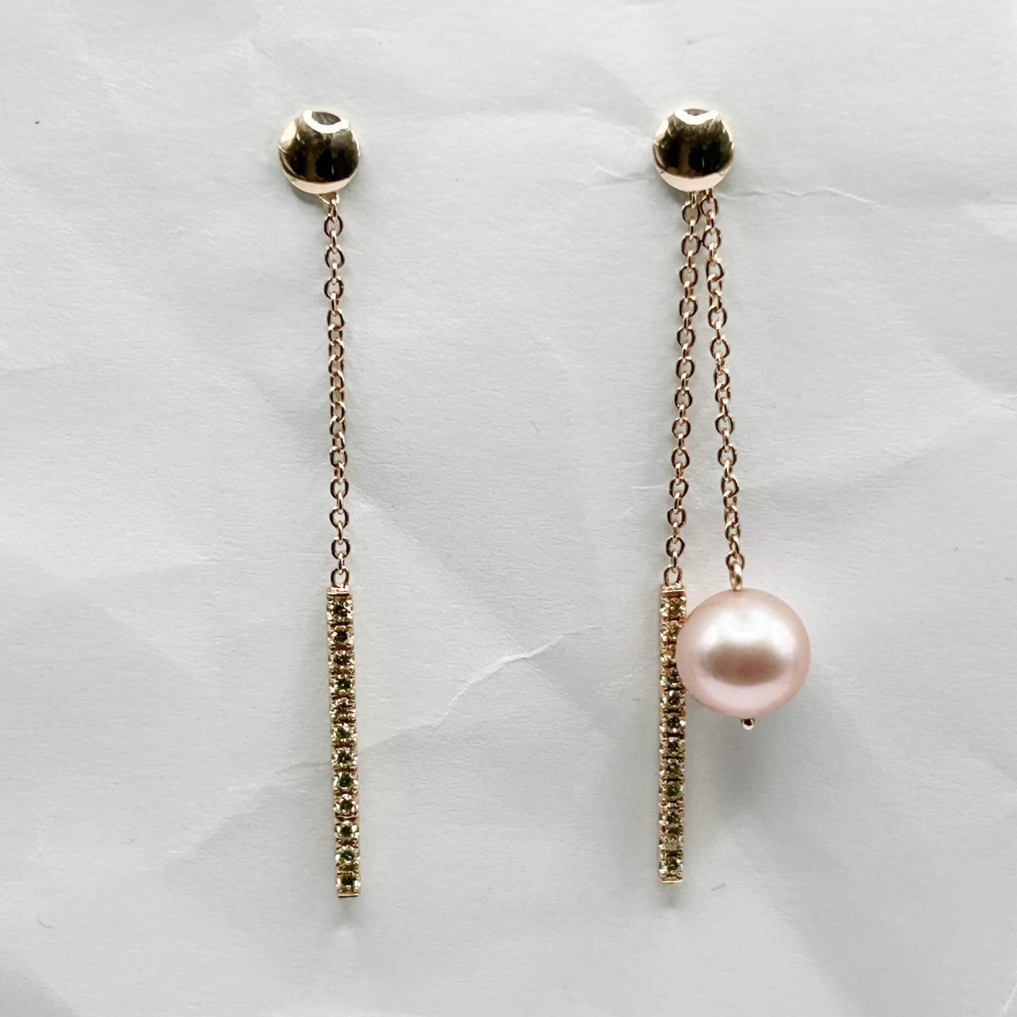 Golden Bar & Pearl Drop Earrings with Diamonds