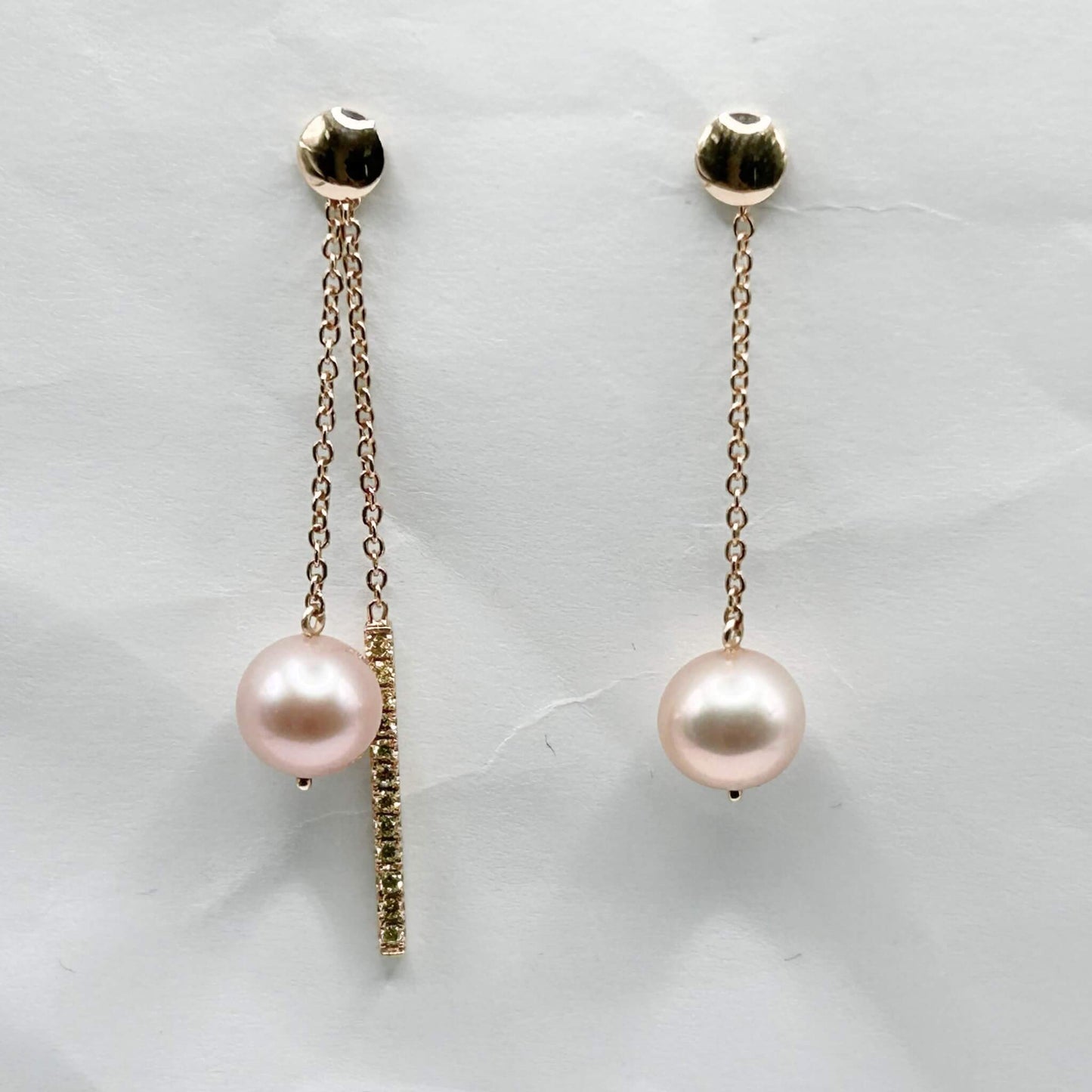 Golden Bar & Pearl Drop Earrings with Diamonds