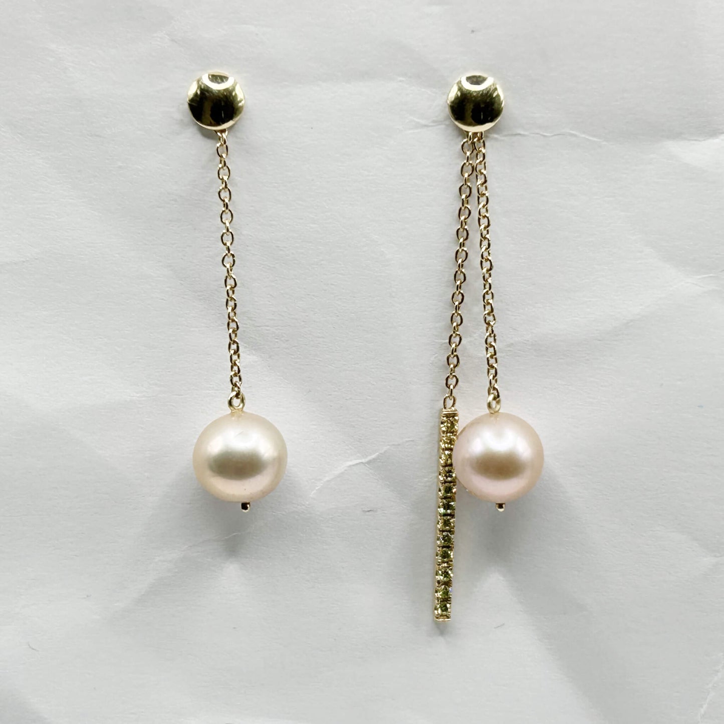 Golden Bar & Pearl Drop Earrings with Diamonds