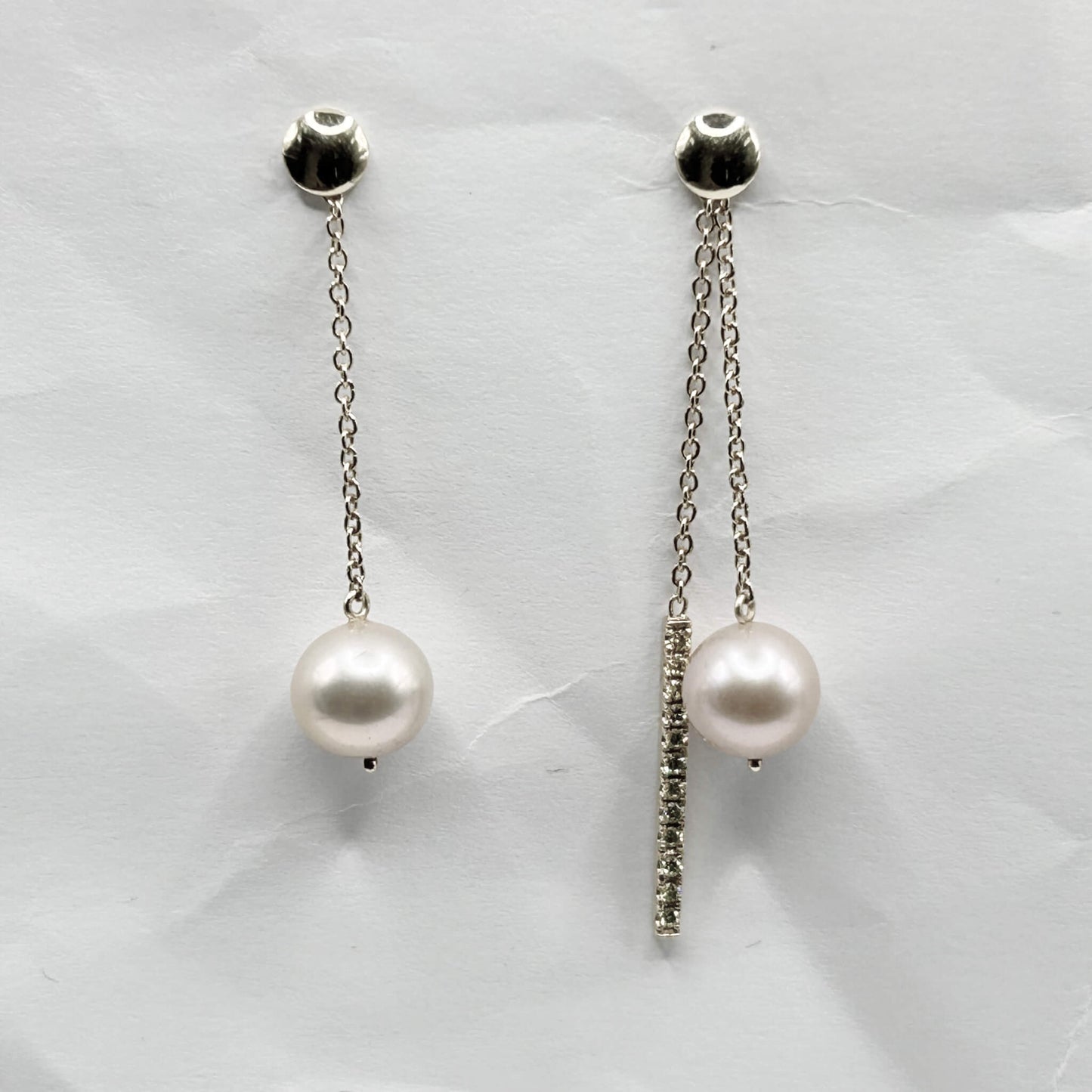 Golden Bar & Pearl Drop Earrings with Diamonds