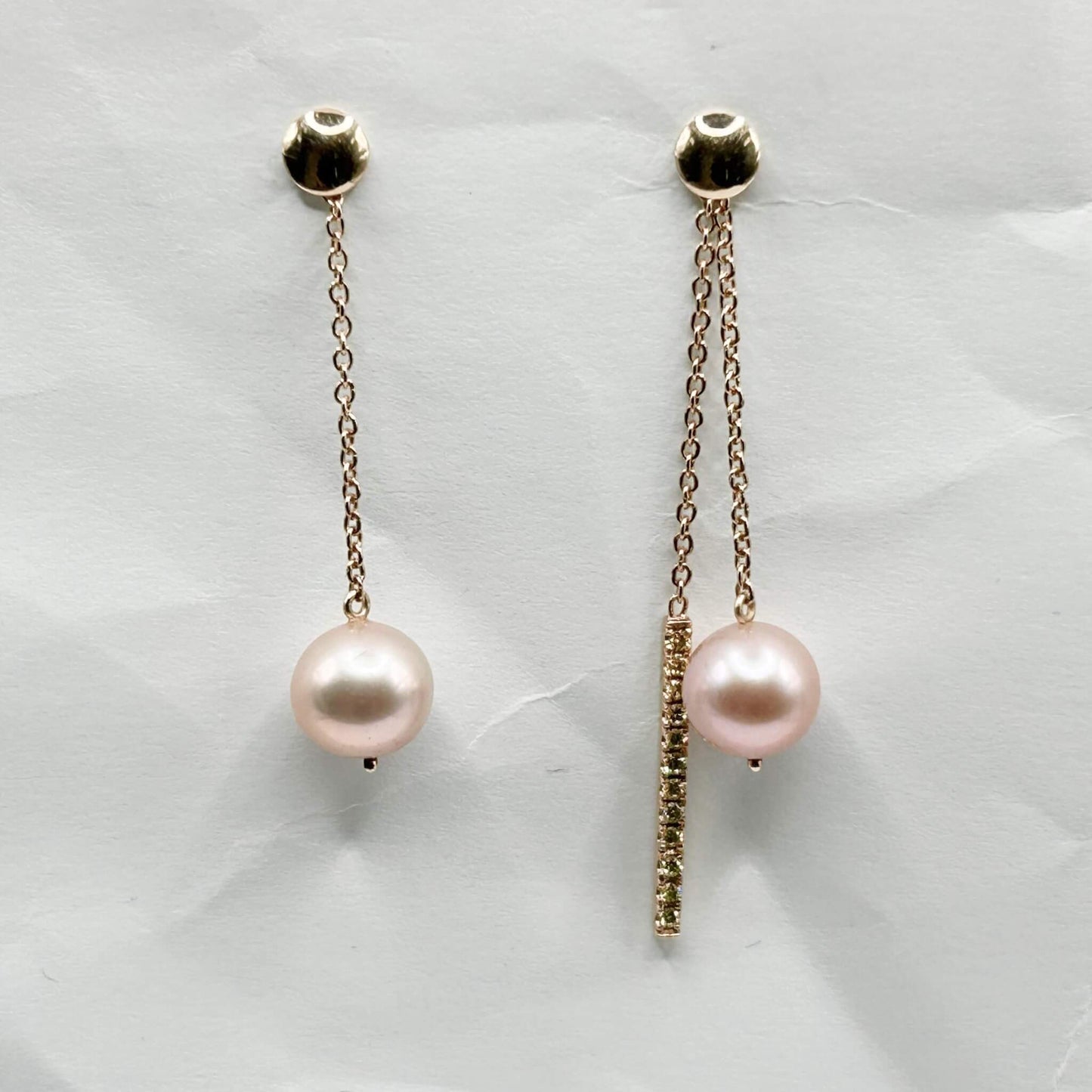 Golden Bar & Pearl Drop Earrings with Diamonds