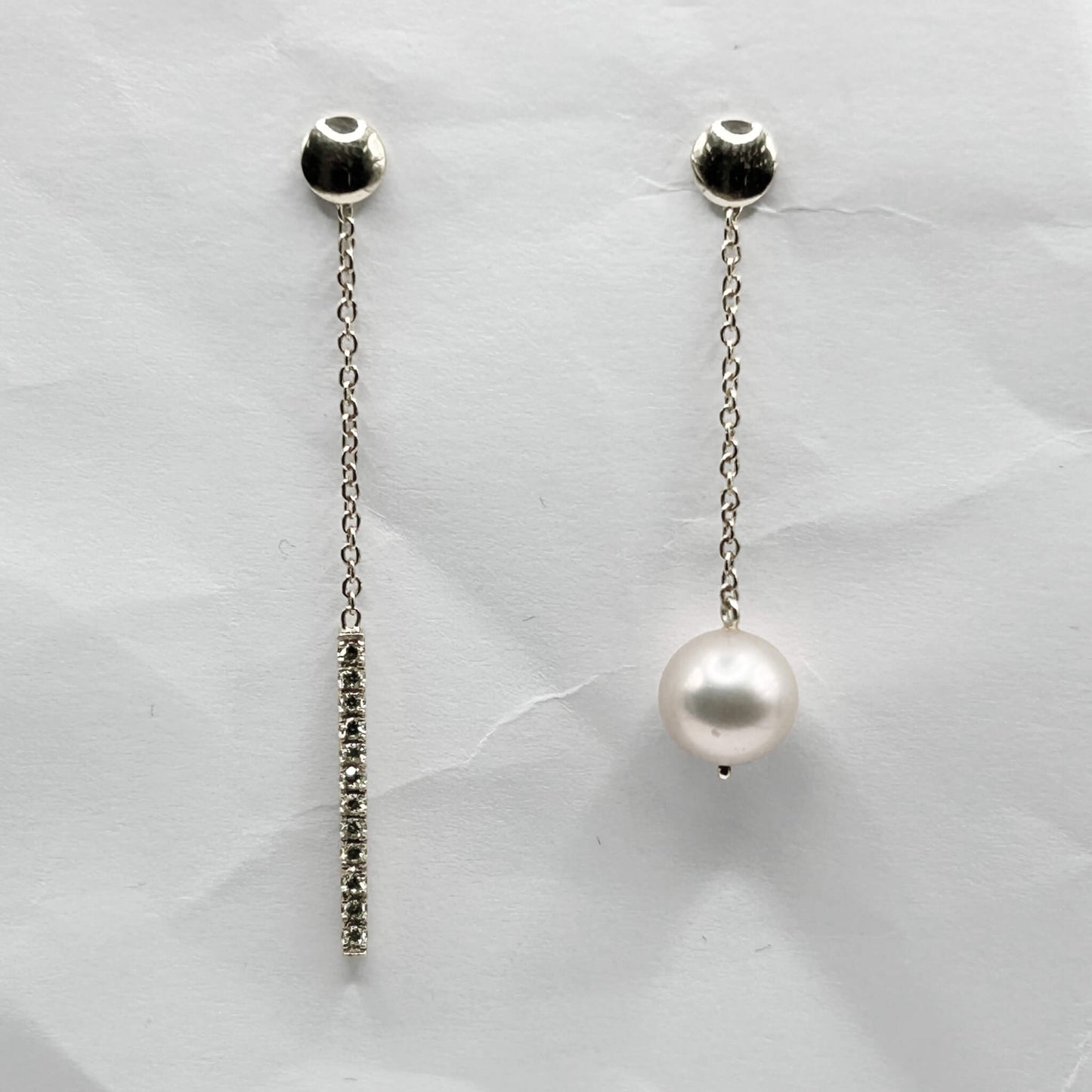 Golden Bar & Pearl Drop Earrings with Diamonds