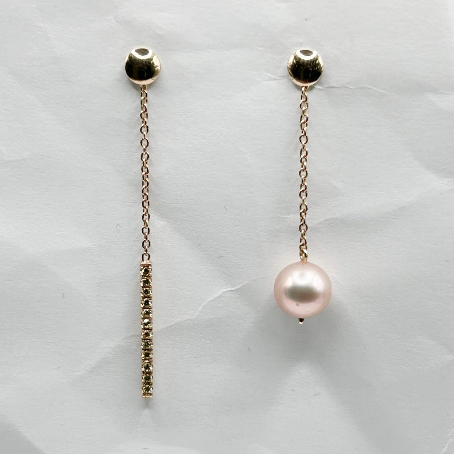 Golden Bar & Pearl Drop Earrings with Diamonds