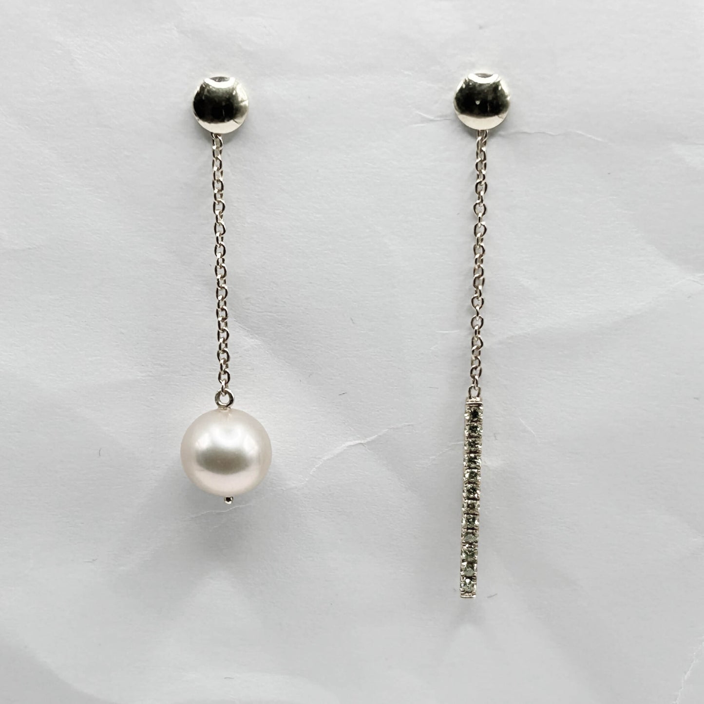 Golden Bar & Pearl Drop Earrings with Diamonds