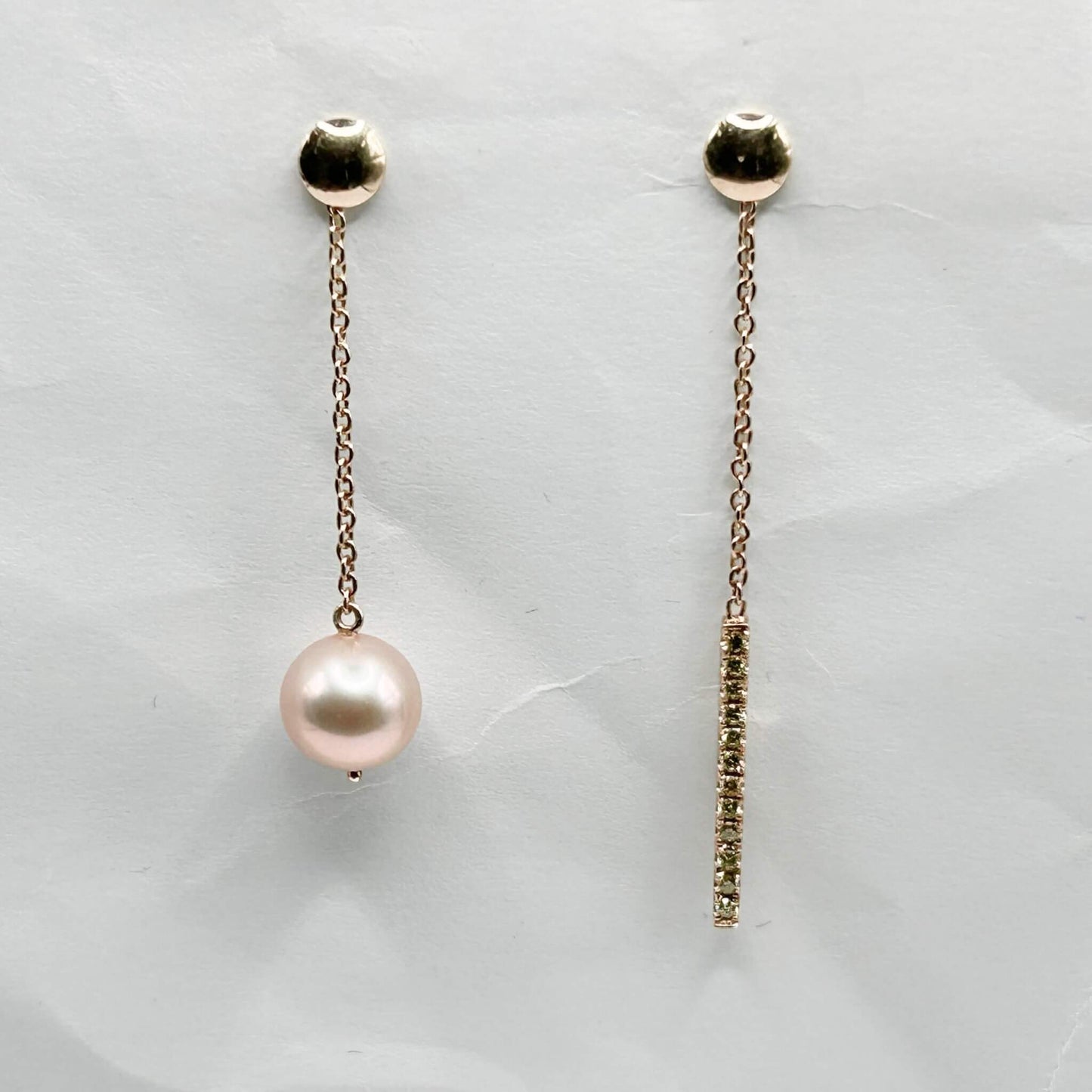 Golden Bar & Pearl Drop Earrings with Diamonds