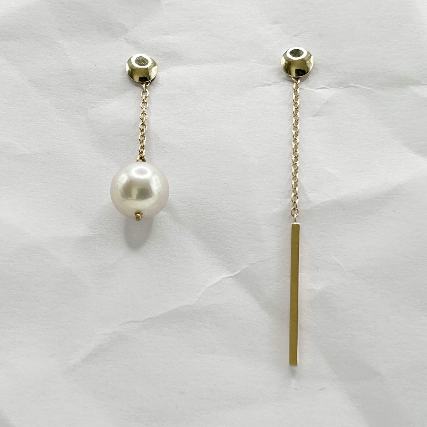 Golden Bar & Pearl Drop Earrings
