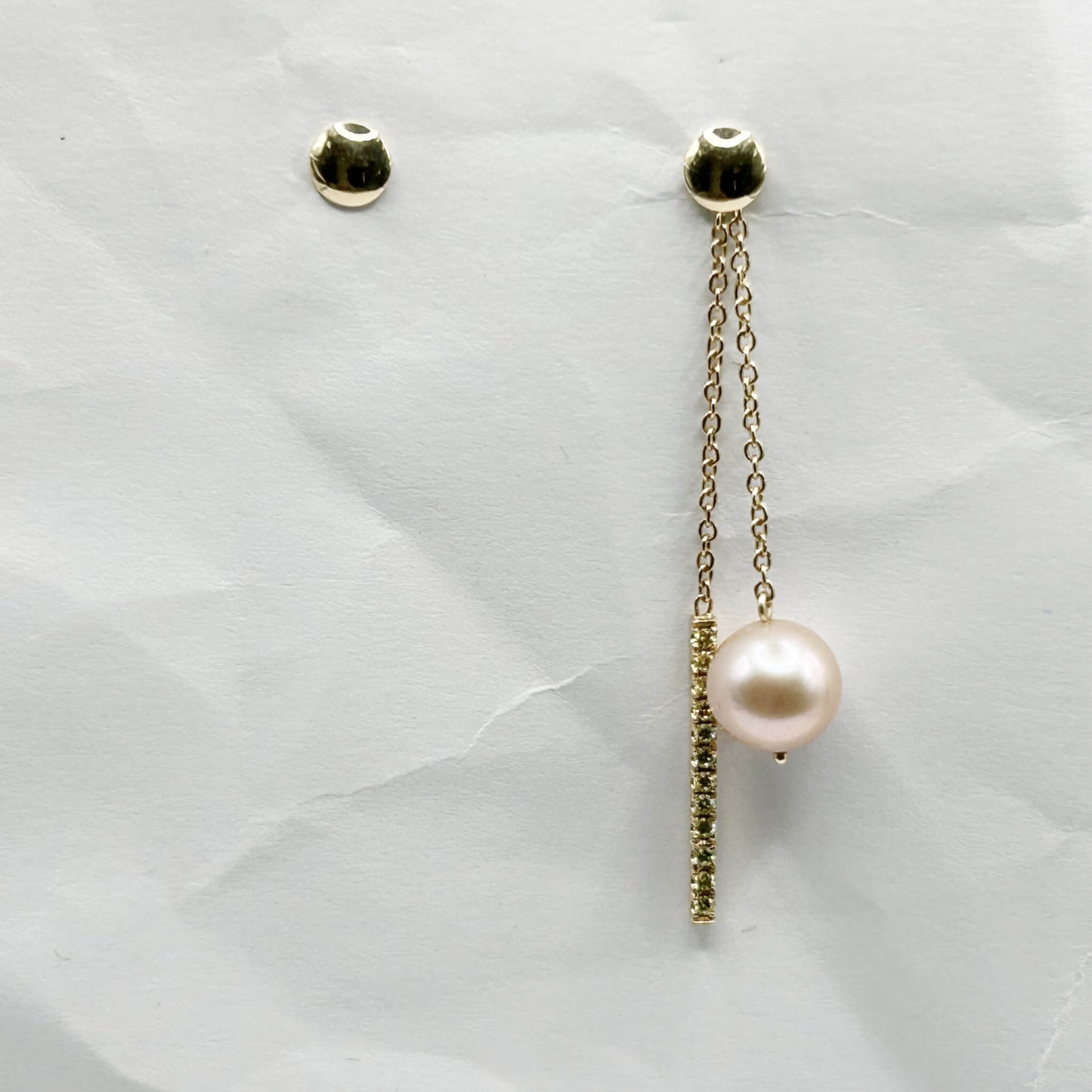 Golden Bar & Pearl Drop Earrings with Diamonds