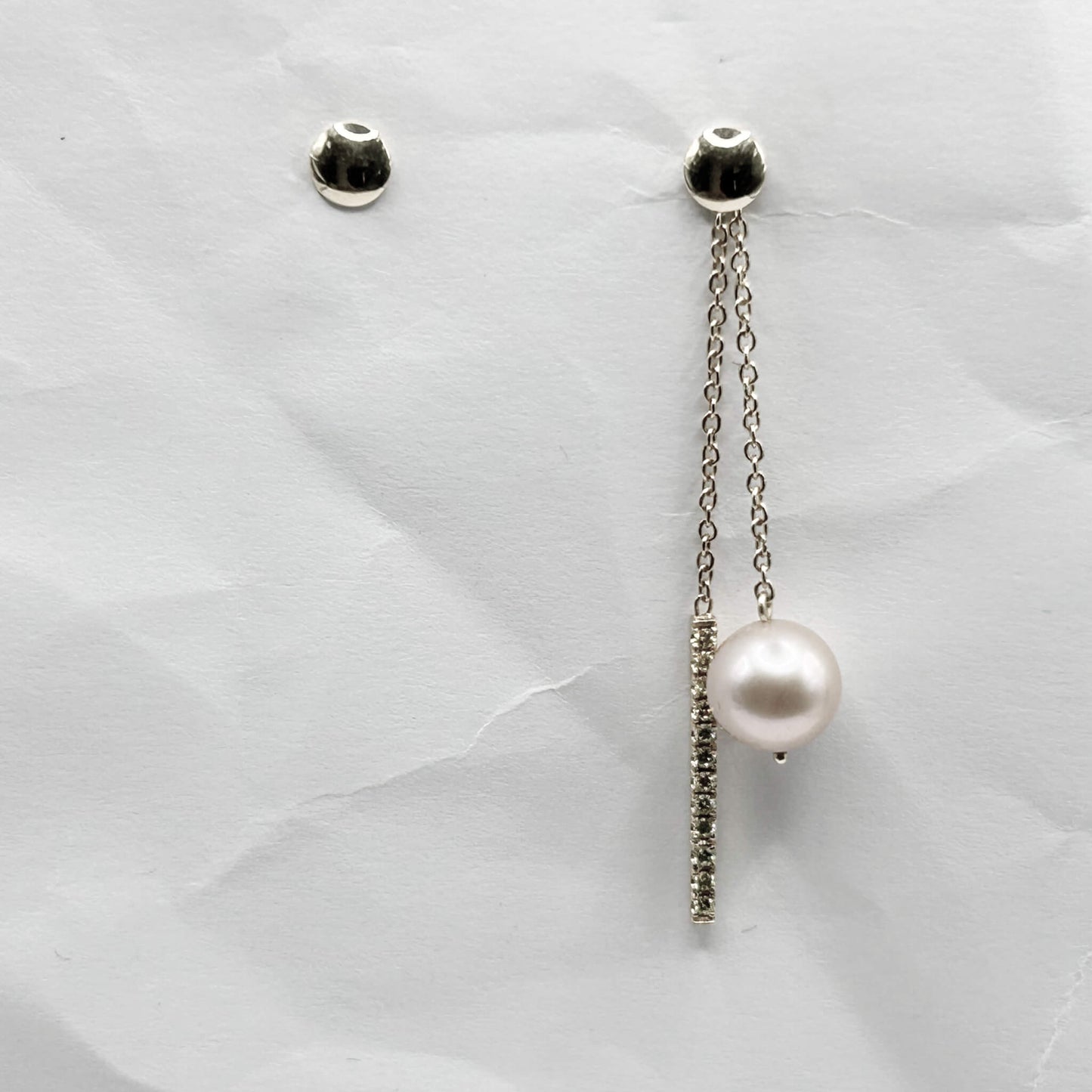 Golden Bar & Pearl Drop Earrings with Diamonds