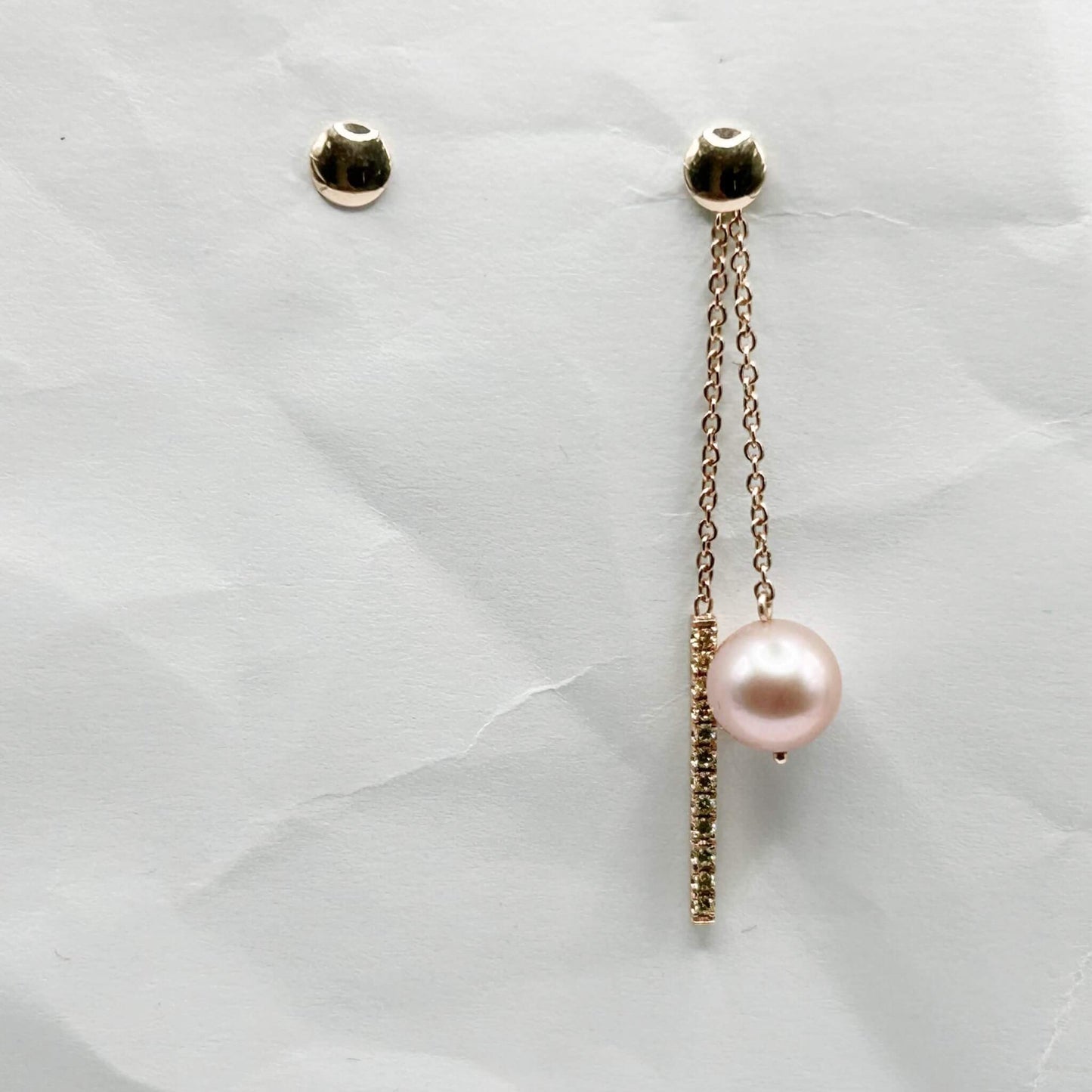 Golden Bar & Pearl Drop Earrings with Diamonds