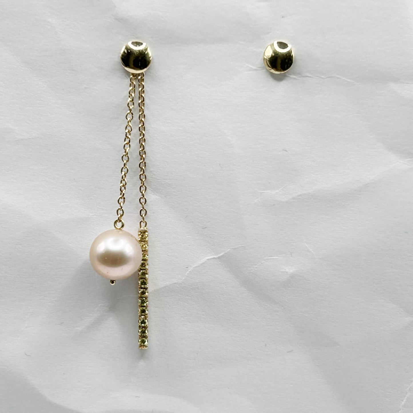 Golden Bar & Pearl Drop Earrings with Diamonds