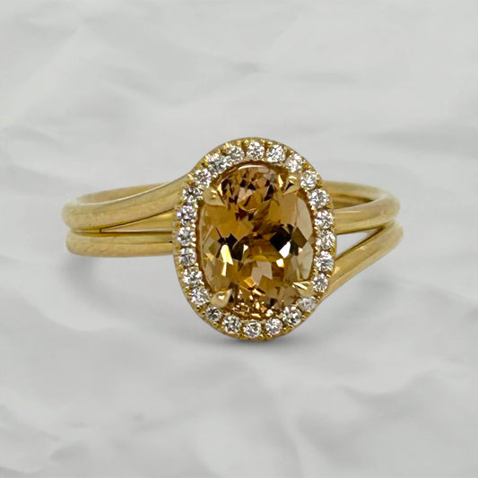 Oval Tourmaline Entourage Spiral Ring with Diamond Contour
