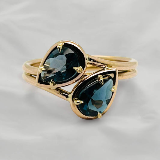 Spiral Toi et Moi Ring with Pear-Cut London Topaz