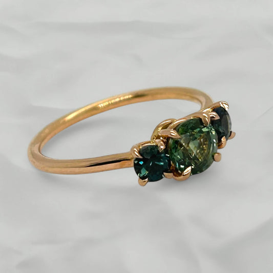 Trilogy Ring with Green and Blue Sapphires
