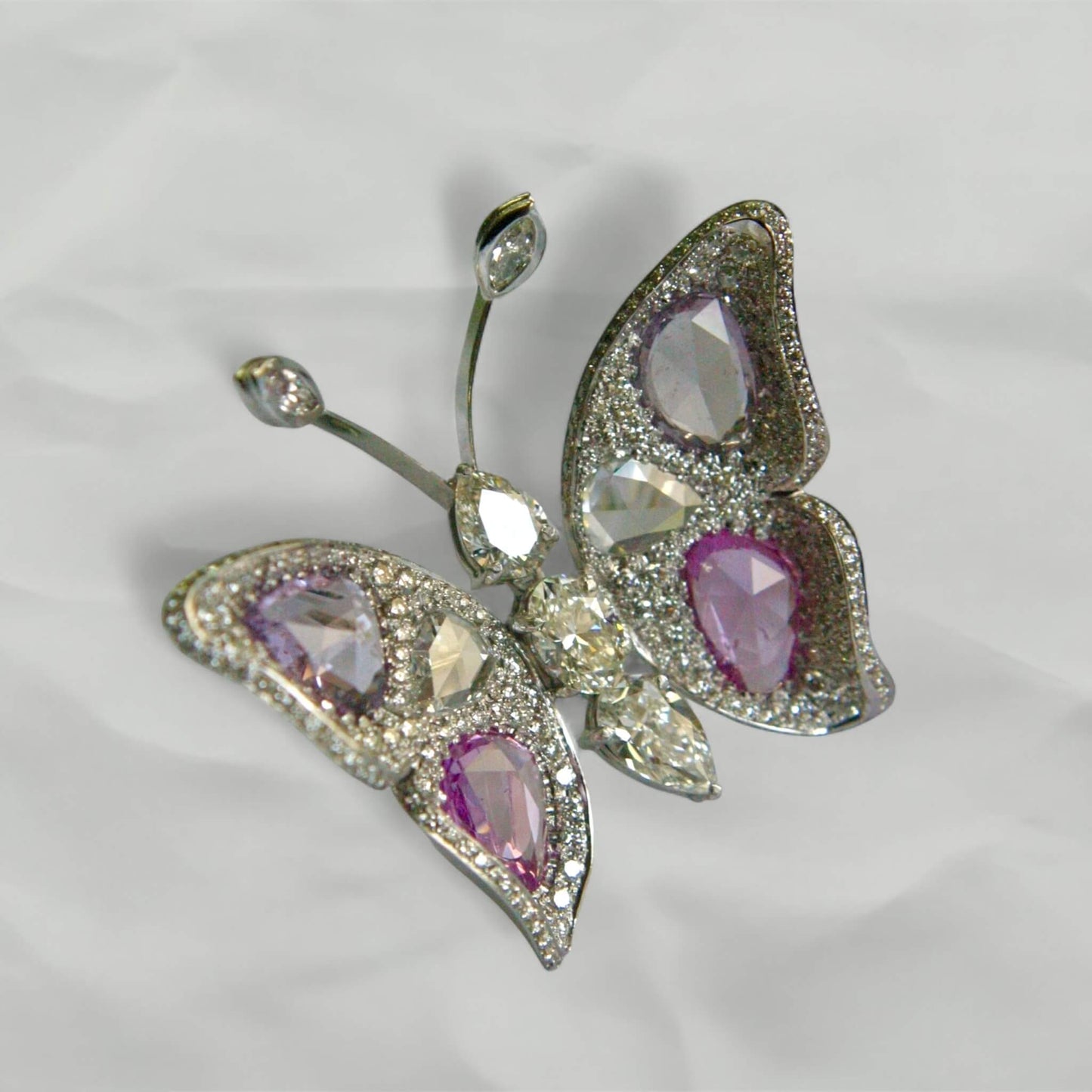 Butterfly Ring in Diamonds with Sapphire Flake Wings and Pavé Setting