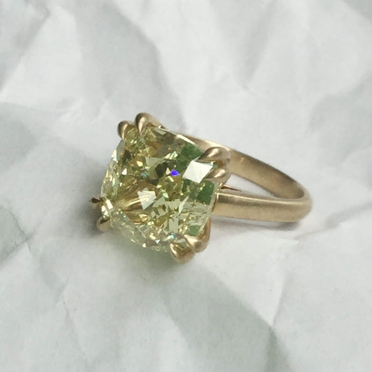 Cushion Cut Yellow Diamond Solitaire Ring