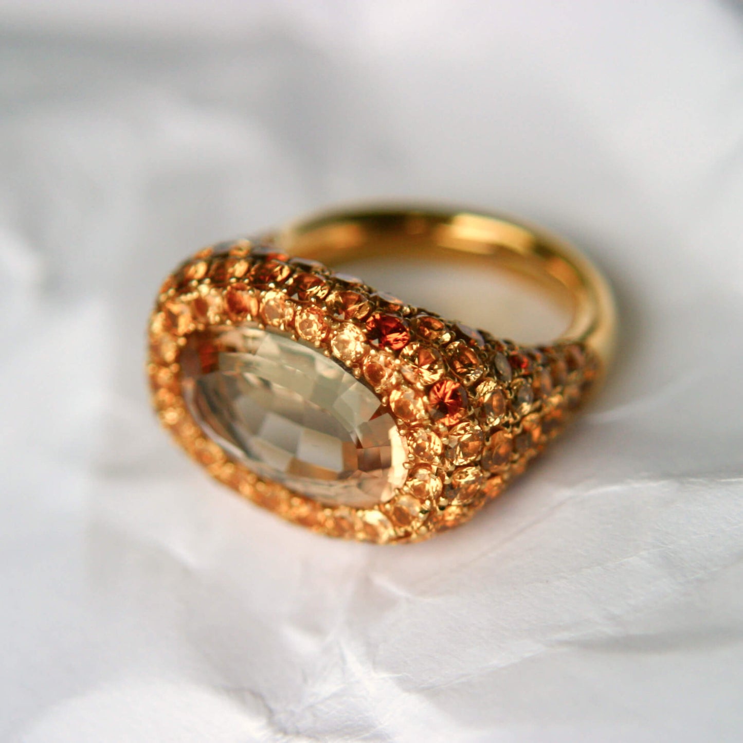 Yellow Gold Bombé Oval Solitaire Citrine with Brilliant-Cut Citrine Accents