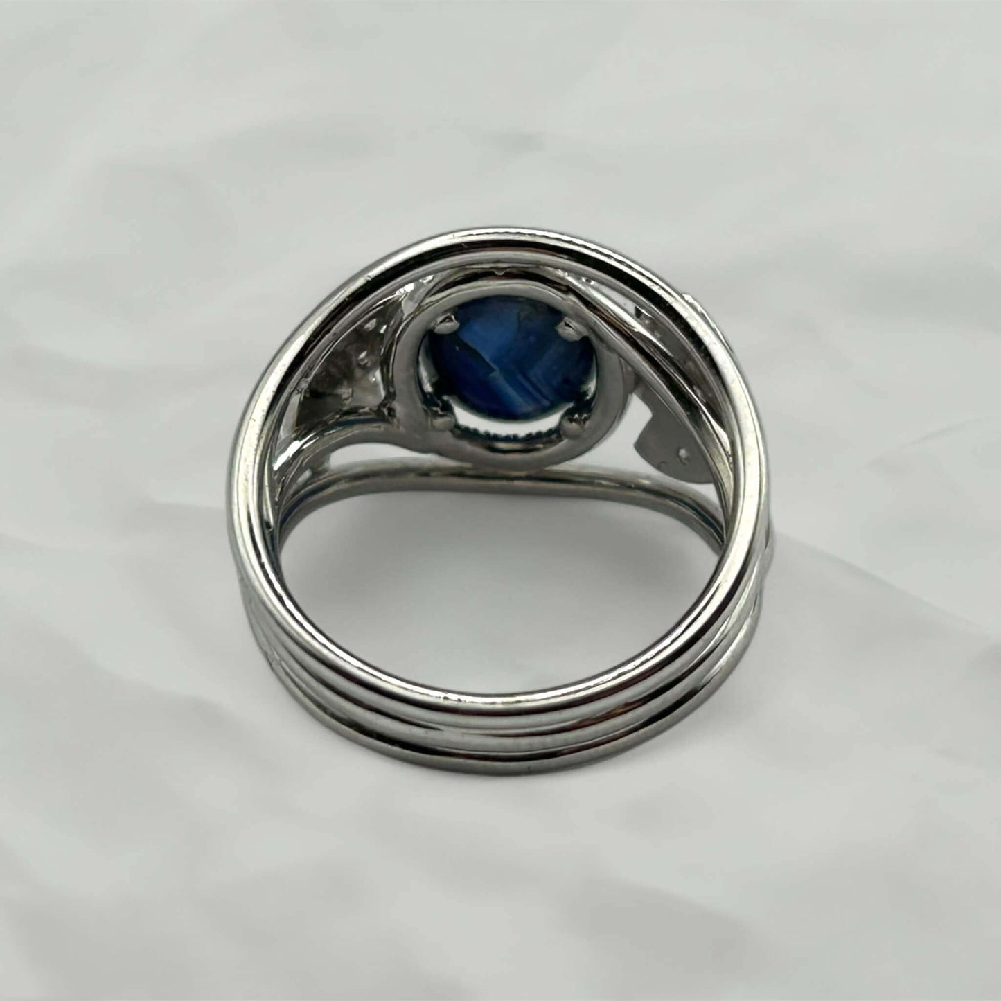 Cabochon Sapphire Ring with Diamond Leaf Motif