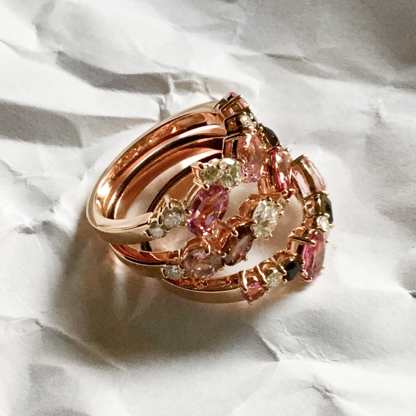 Three-Piece Fitting Alliance Set with Colored Gemstones and Diamonds