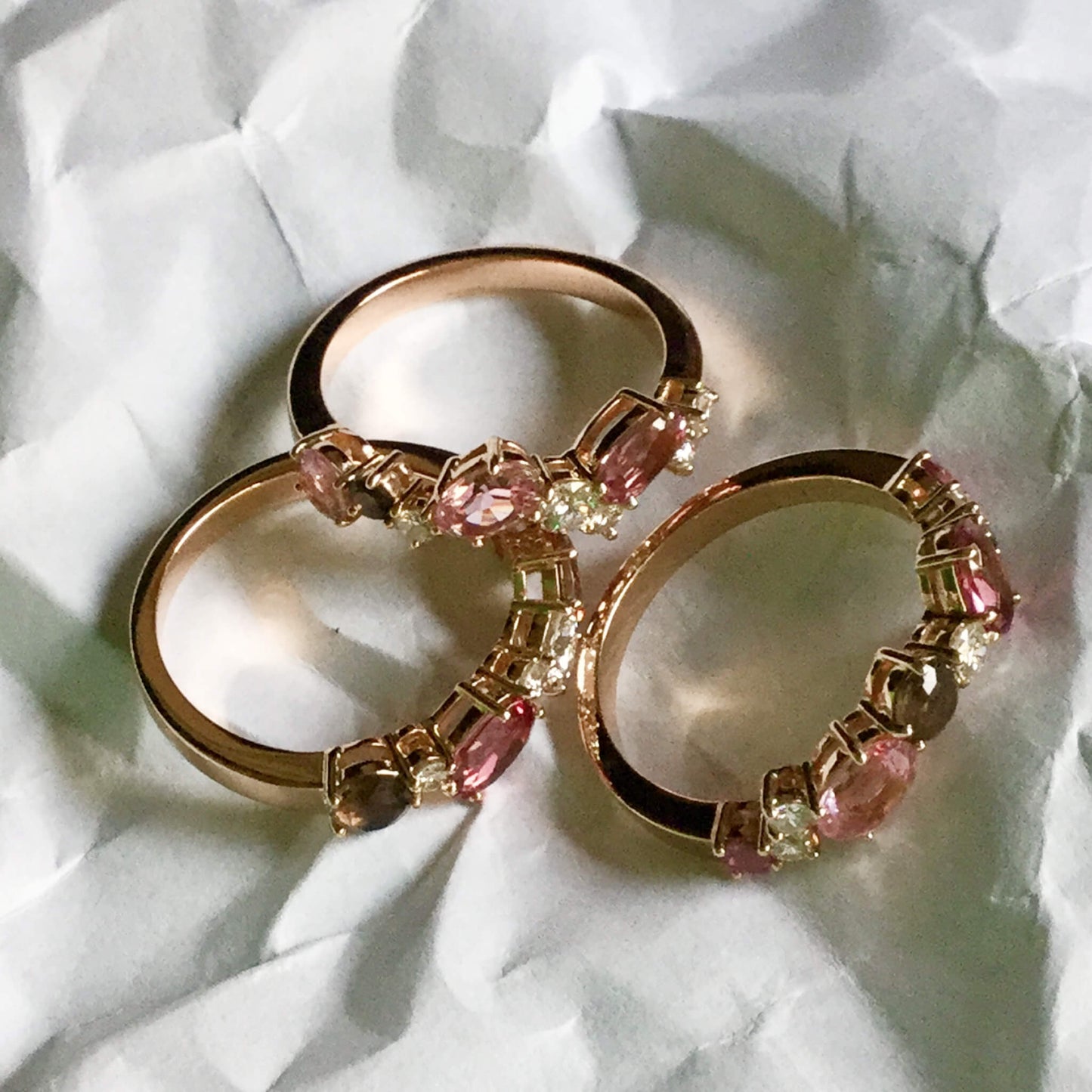 Three-Piece Fitting Alliance Set with Colored Gemstones and Diamonds