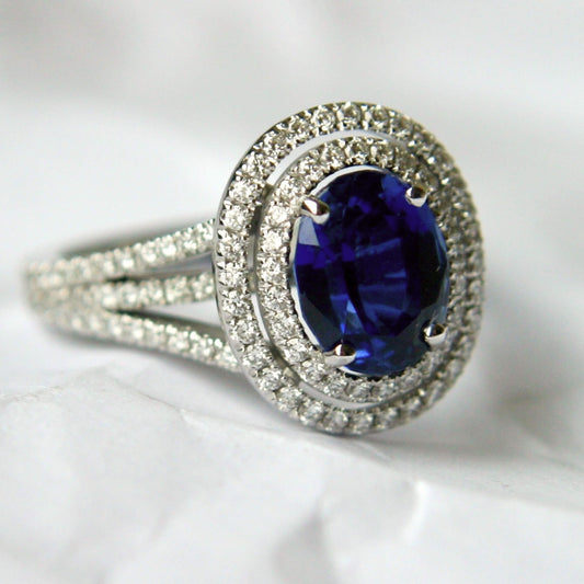 Oval Sapphire Entourage Ring with Castle-Set Diamonds
