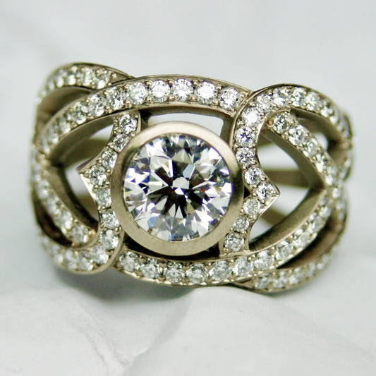 Diamond Pavé Ring with Bezel-Set Center
