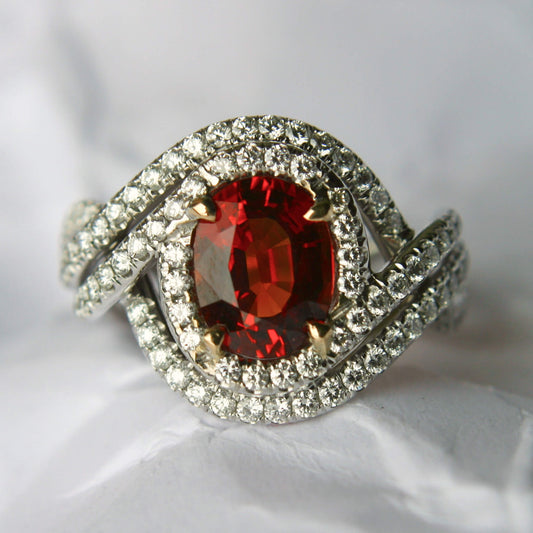 Twist Entourage Ring with Deep Orange Sapphire and Diamond Accents
