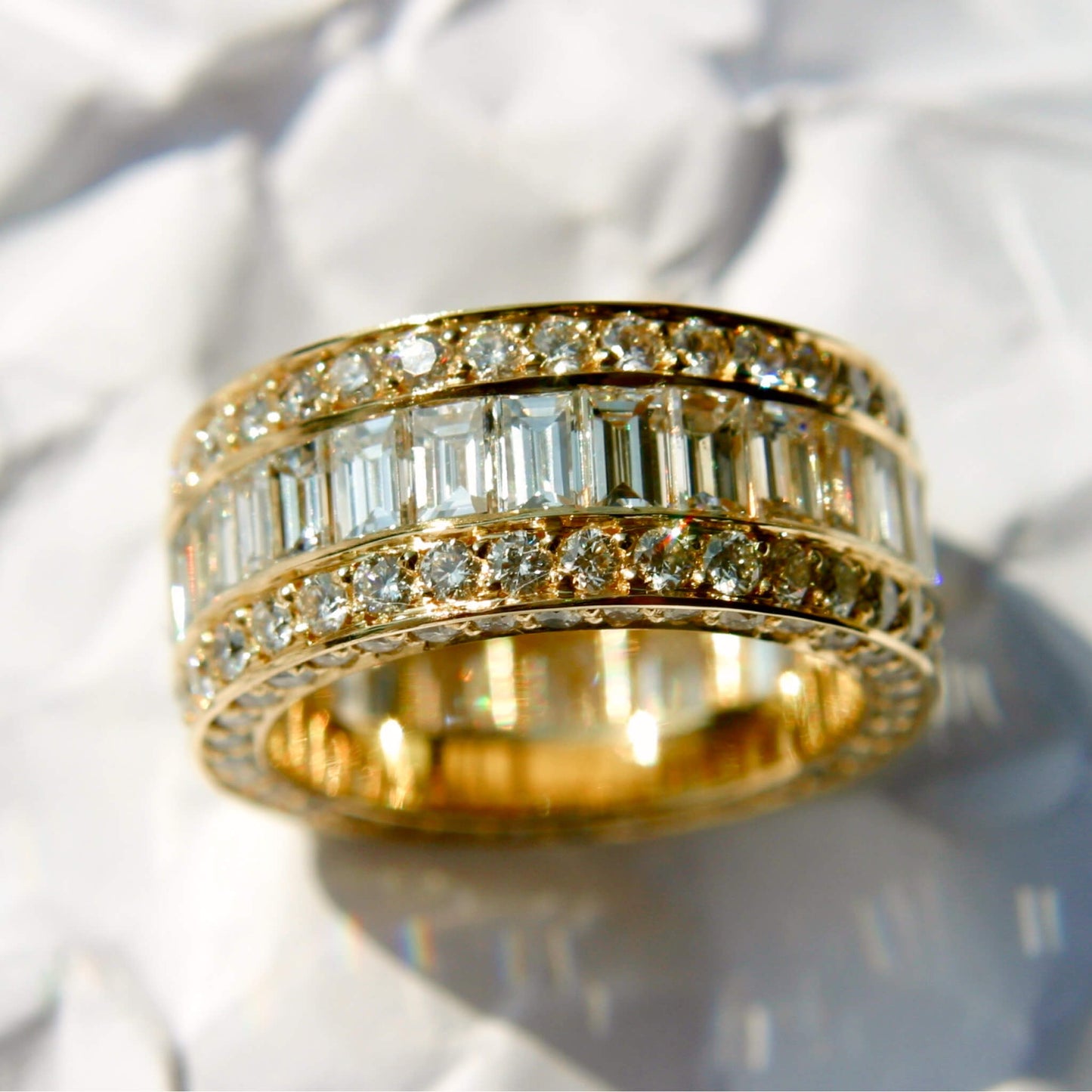 Yellow Gold Alliance Ring with Baguette & Pavé Diamonds
