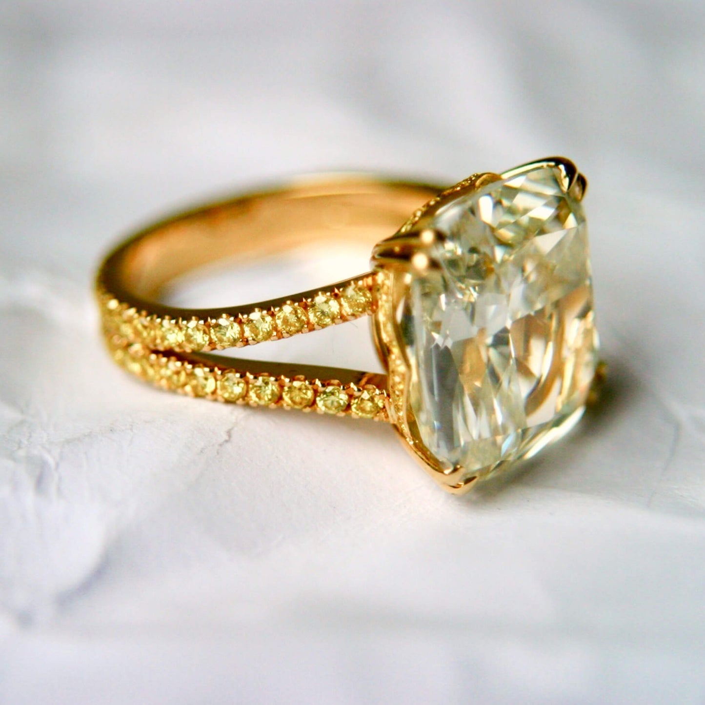 Cushion-Cut Solitaire Ring with Chaton Setting and Ajour Detailing