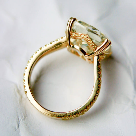 Cushion-Cut Solitaire Ring with Chaton Setting and Ajour Detailing