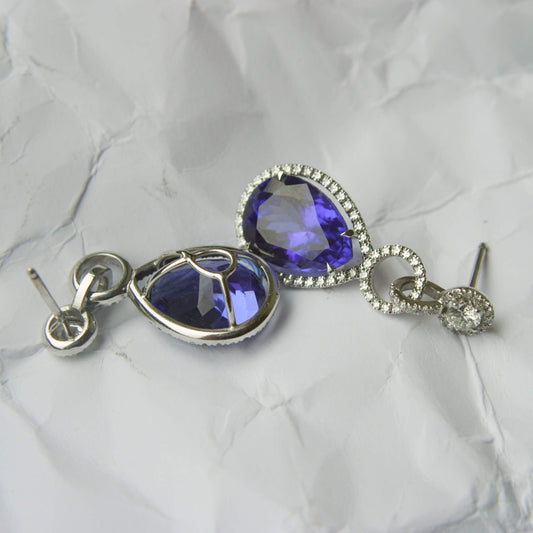 Pear-Cut Sapphire Earrings with Castle-Set Pavé Diamonds