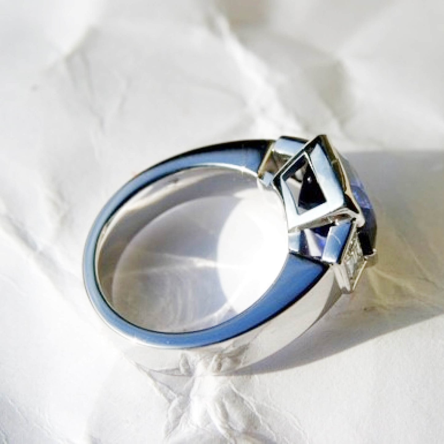 Sapphire Solitaire Ring with Tapered Side Diamonds