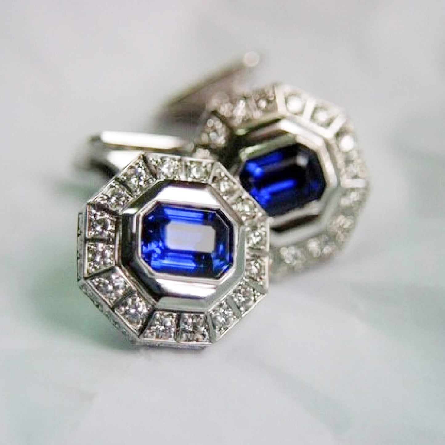 Emerald-Cut Sapphire Cufflinks with Diamond Pavé Finish