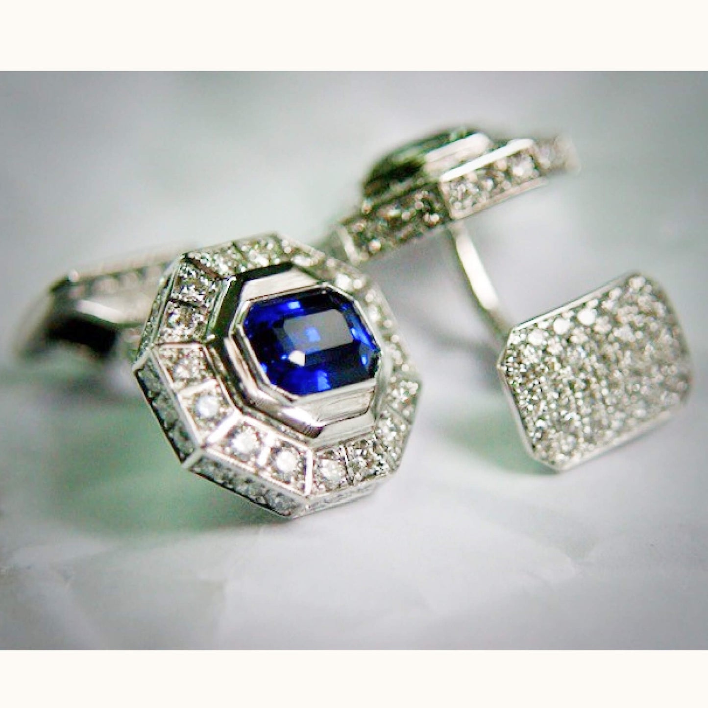 Emerald-Cut Sapphire Cufflinks with Diamond Pavé Finish