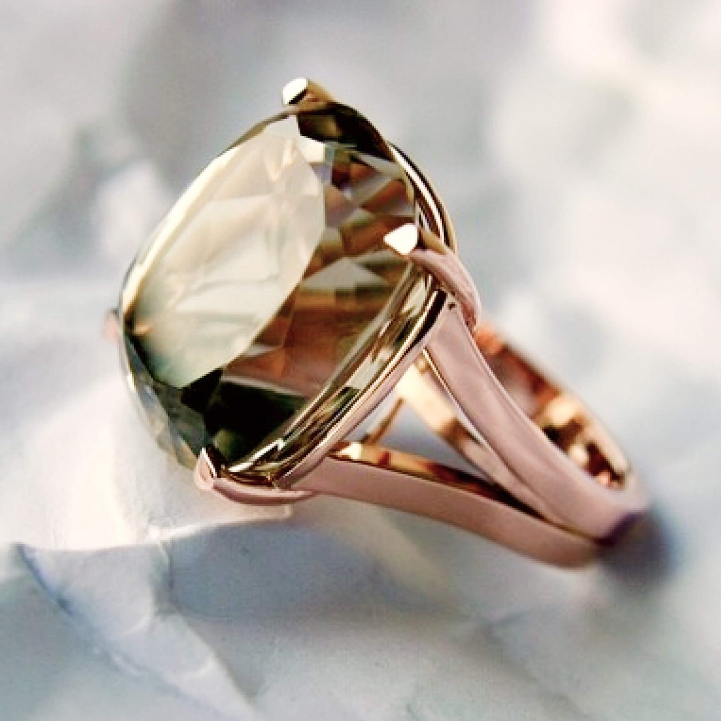 Cushion-Cut Smoky Quartz Solitaire Ring