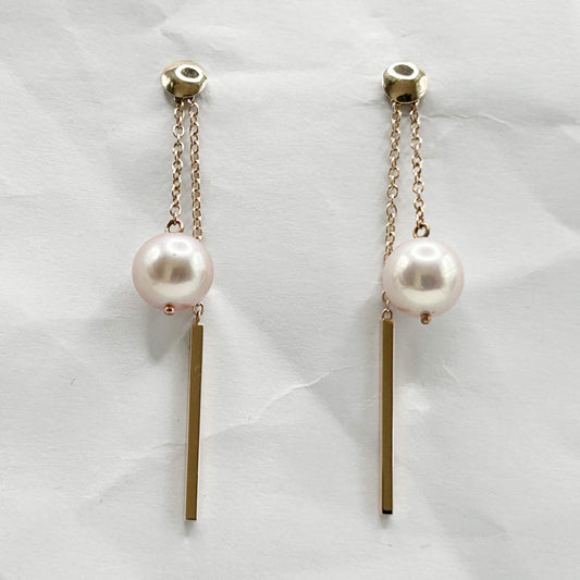 Golden Bar & Pearl Drop Earrings